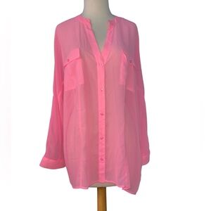 Candie's Sheer Pink Button-Up Blouse
